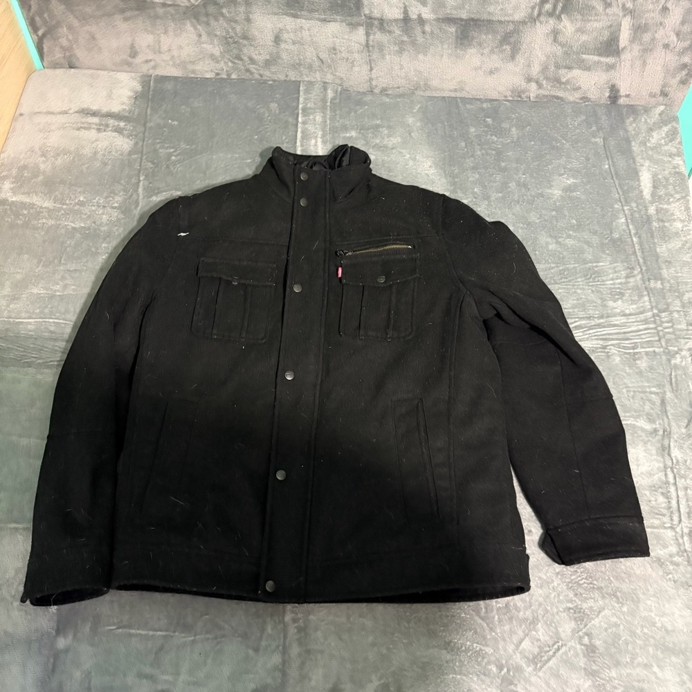 Levis Jacket Mens Large Bomber Full Zip Button Biker Grunge Black Y2K